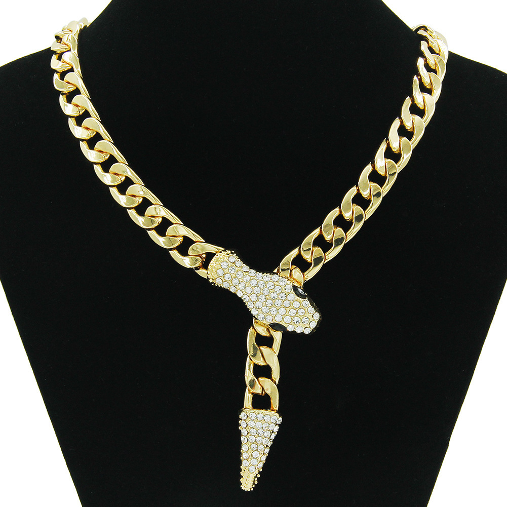 Cuban stil ormhuvud halsband med diamant och magnetlås_voghion.com