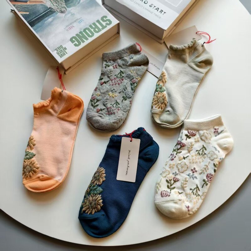 Japanese Minaperhonen Akira Minagawa Socks Summer Vintage Floral Women's Short Socks Low-Cut Boat Socks Wholesale