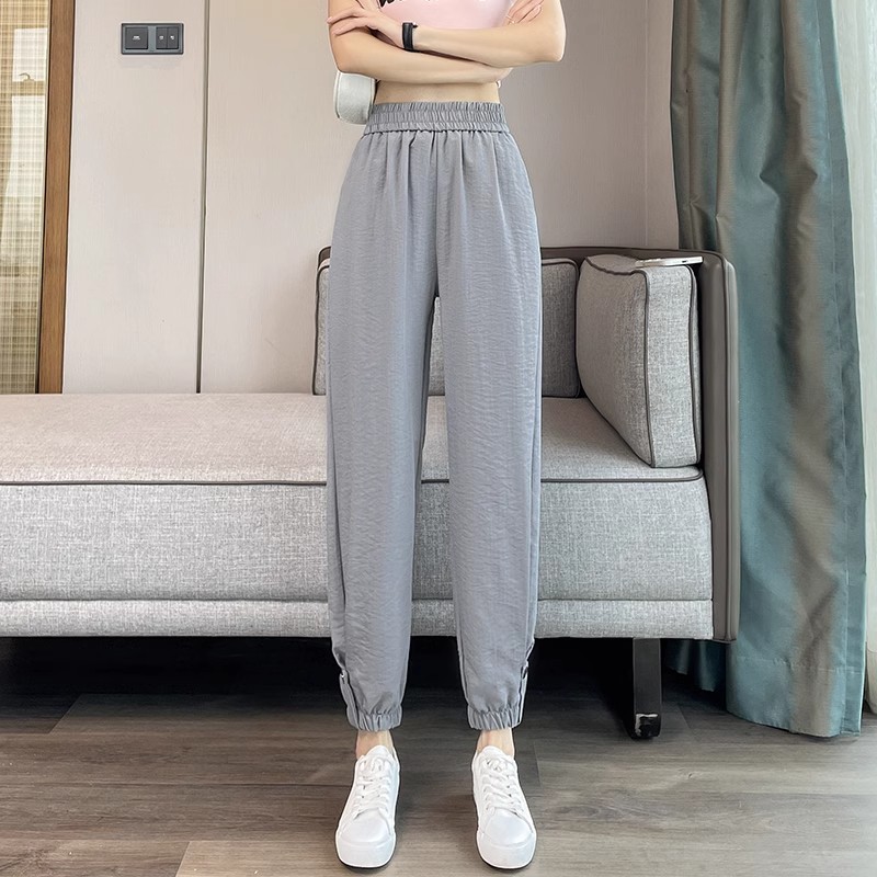女性用薄手ハーレムパンツ、夏カジュアル綿麻スポーツパンツ、小柄な人向けのゆったりとした万能9点パンツ、日焼け止めパンツ|undefined