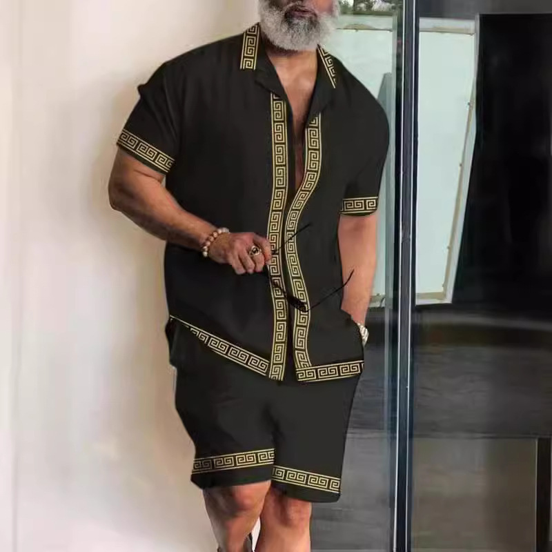 Verano Amazon venta caliente impresión 3D suelta camisa de manga corta traje casual hawaiano estampado de dos piezas para hombre