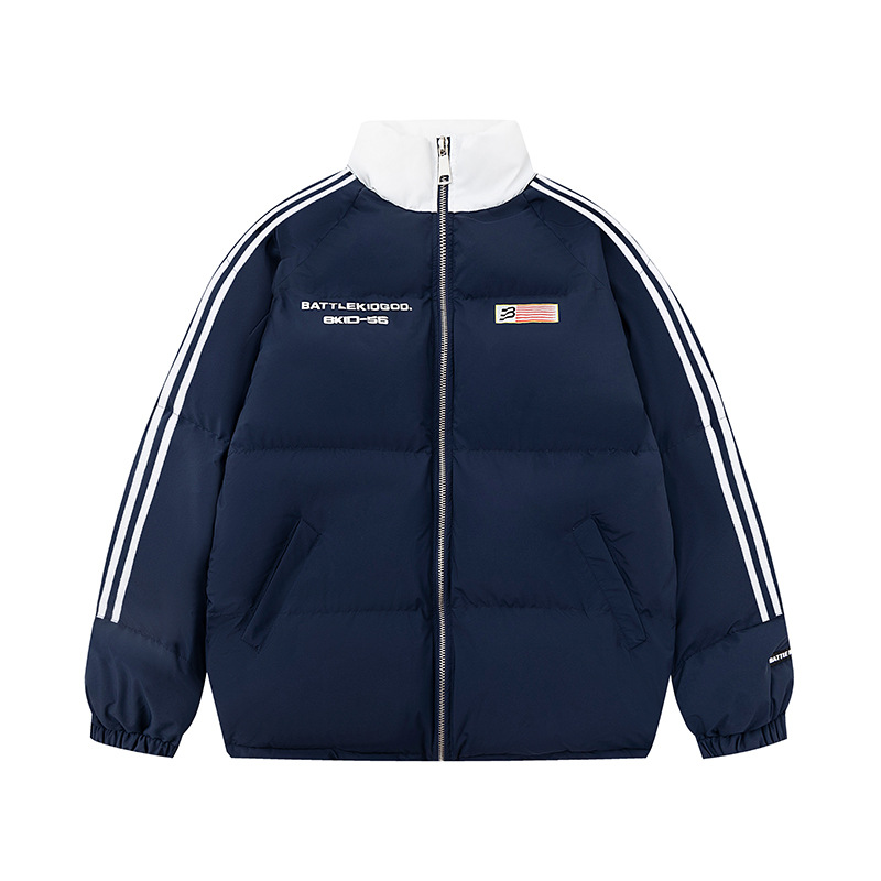 Marca de moda Nacional Americana retro rayas de la bandera de la raya abrigo de algodón acolchado de los hombres y de las mujeres de invierno abrigo de pan engrosada suelta