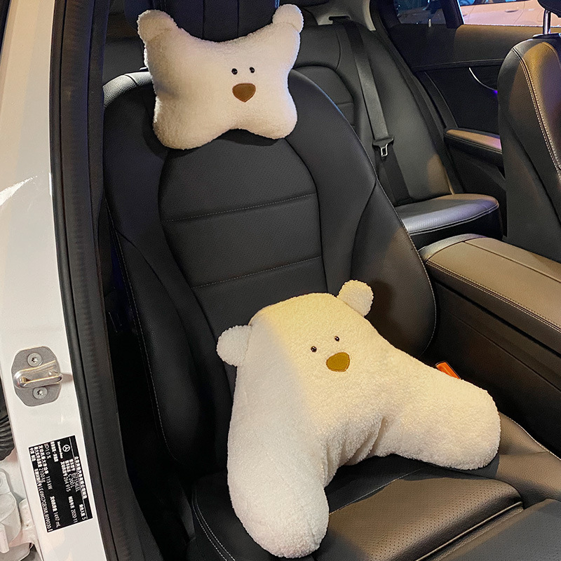 車のヘッドレスト、首枕、女の子用のかわいい車用クッション、インテリア用品、カーシート、腰サポートセット|undefined
