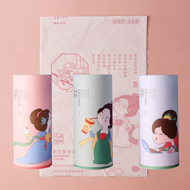 Chinese-Style Cartoon Printed Car-Mounted Tissue Paper in a Cylindrical Container, Printed Tissue Paper in a Tube, Facial Tissue Chinese-Style Cartoon Printed Car-Mounted Tissue Paper in a Cylindrical Container, Printed Tissue Paper in a Tube, Facial Tissue