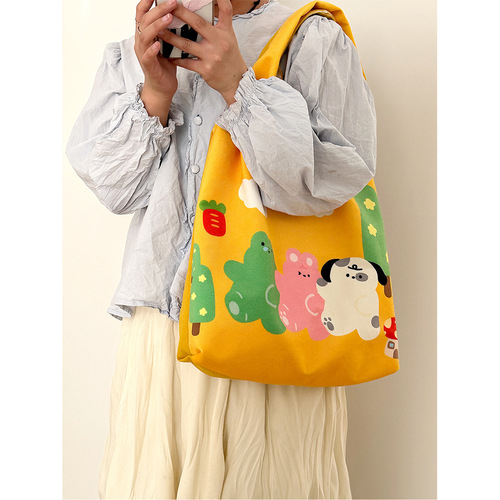 Amazon cross-border supply/ins cute painted vest bag flocked cloth shoulder bag canvas bag commuter bag for women