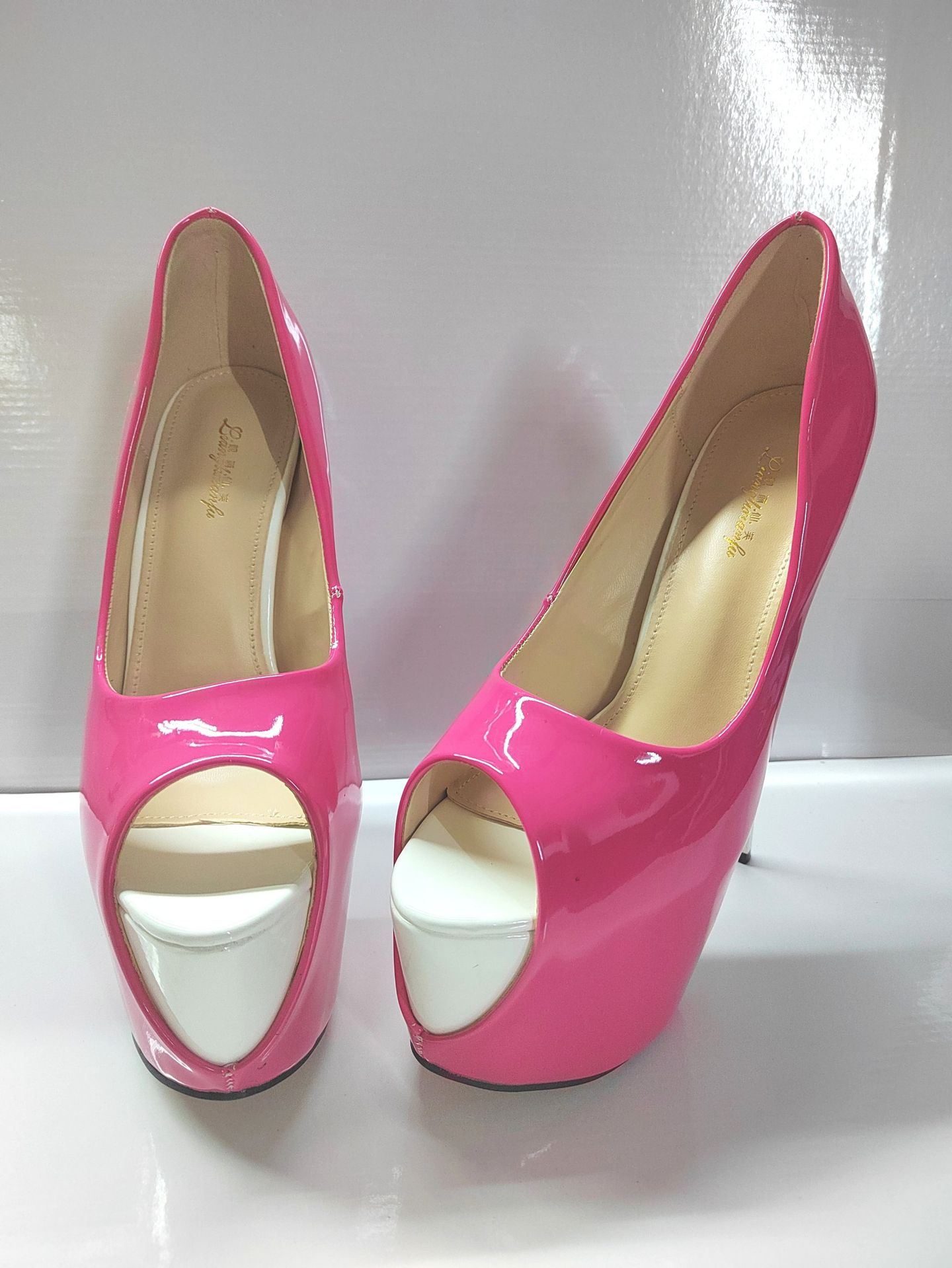Giày cao gót nữ mũi nhọn gót siêu cao 19 cm phối màu chéo da bóng — Màu xanh cỏ chi tiết 7