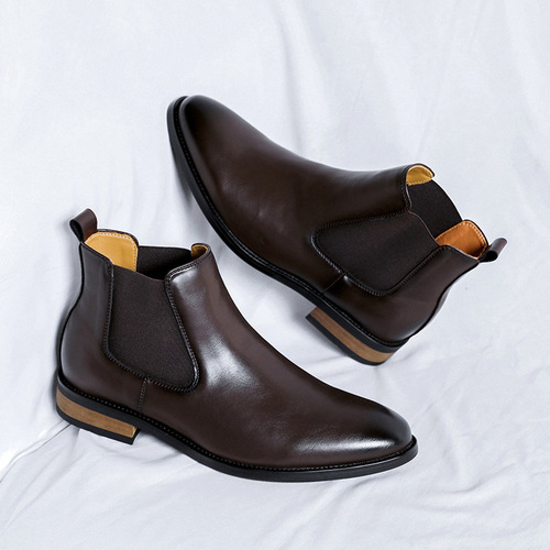Black British Chelsea men's high-top simple high-end casual business formal pointed leather boots 8100-R