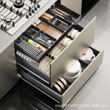 拉篮厨房橱柜抽屉式太空铝合金三层内置锅具碗碟架收纳调味料碗篮