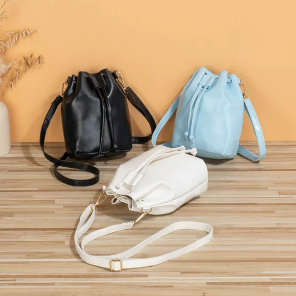 Fresh and Sweet Bucket Bag 2026 New Model Solid Color Drawstring Crossbody Bag Fashionable Simple Small Bag