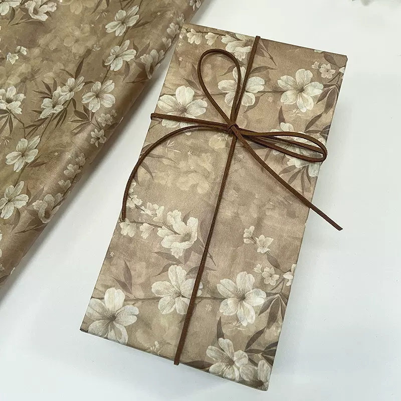新款复古杏花礼物雪梨纸ins风原创高级包装纸饰品鲜花 包装材料