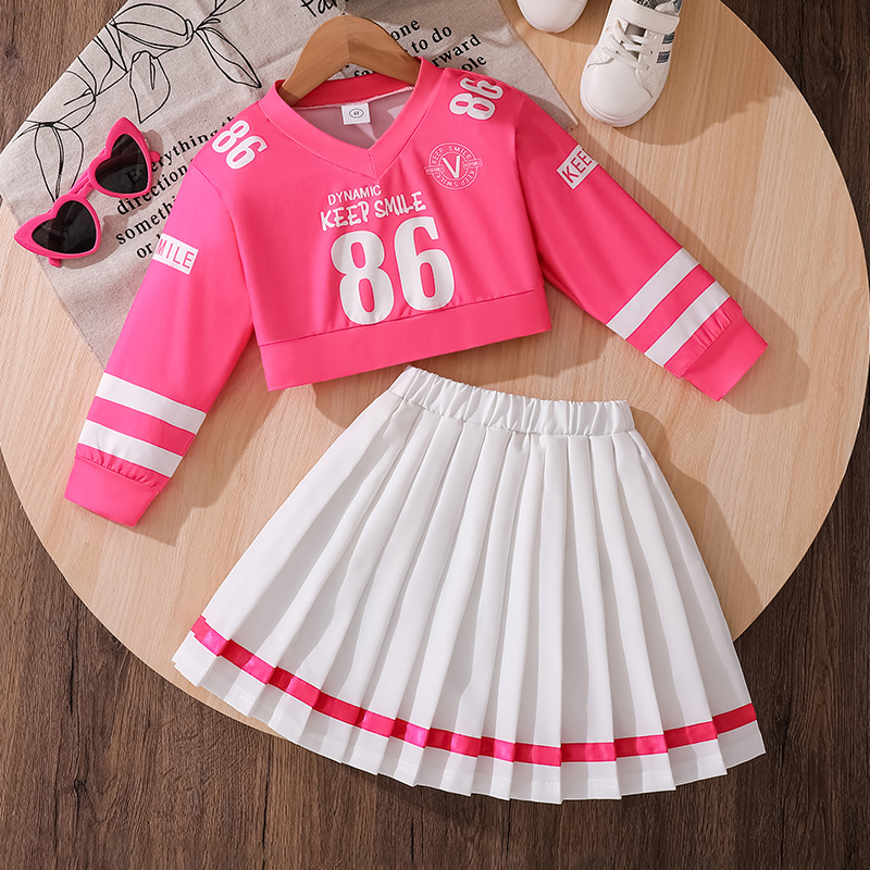 Trajes de niñas de comercio exterior ropa infantil otoño 2025 nuevo estilo americano de impresión alfanumérica de manga larga camisa media falda
