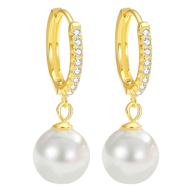 S925 plata estilo francés lleno de diamantes de perlas pendientes de moda de las mujeres de lujo geométrico círculo nicho pendientes diseño de alta calidad