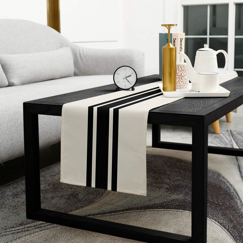 Bandera de mesa de rayas geométricas de lino de Amazon moderna y simple mantel a cuadros en blanco y negro almohadilla de mesa para el hogar image 5