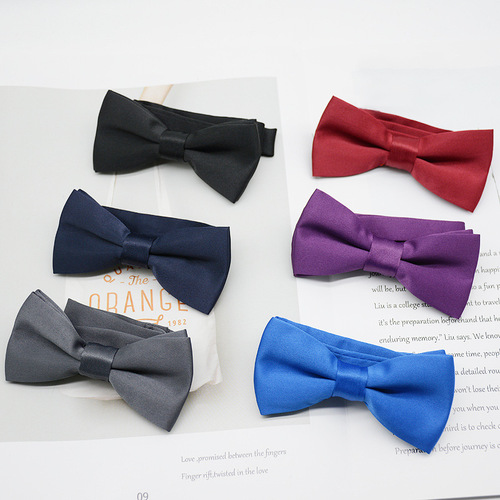 Children's bow tie Korean version for boys and girls, elementary school students, solid color double-layer performance bow, matte black, red and gray
