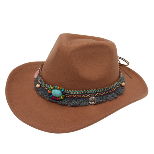 Green Turquoise Tibetan Style Tibetan Costume Hat Kang Zhong Dance Performance Show Ethnic Style Felt Hat with Curved Brim Wholesale Hat