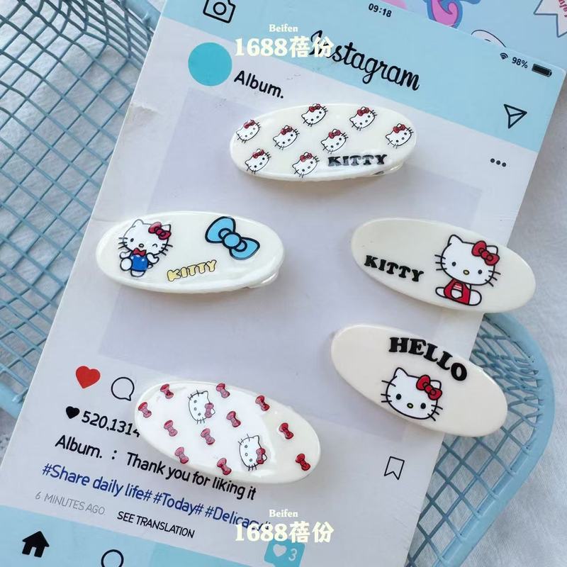 hellokitty发卡可爱甜美珍凯蒂猫椭圆发夹少女刘海侧边夹百搭发饰|undefined