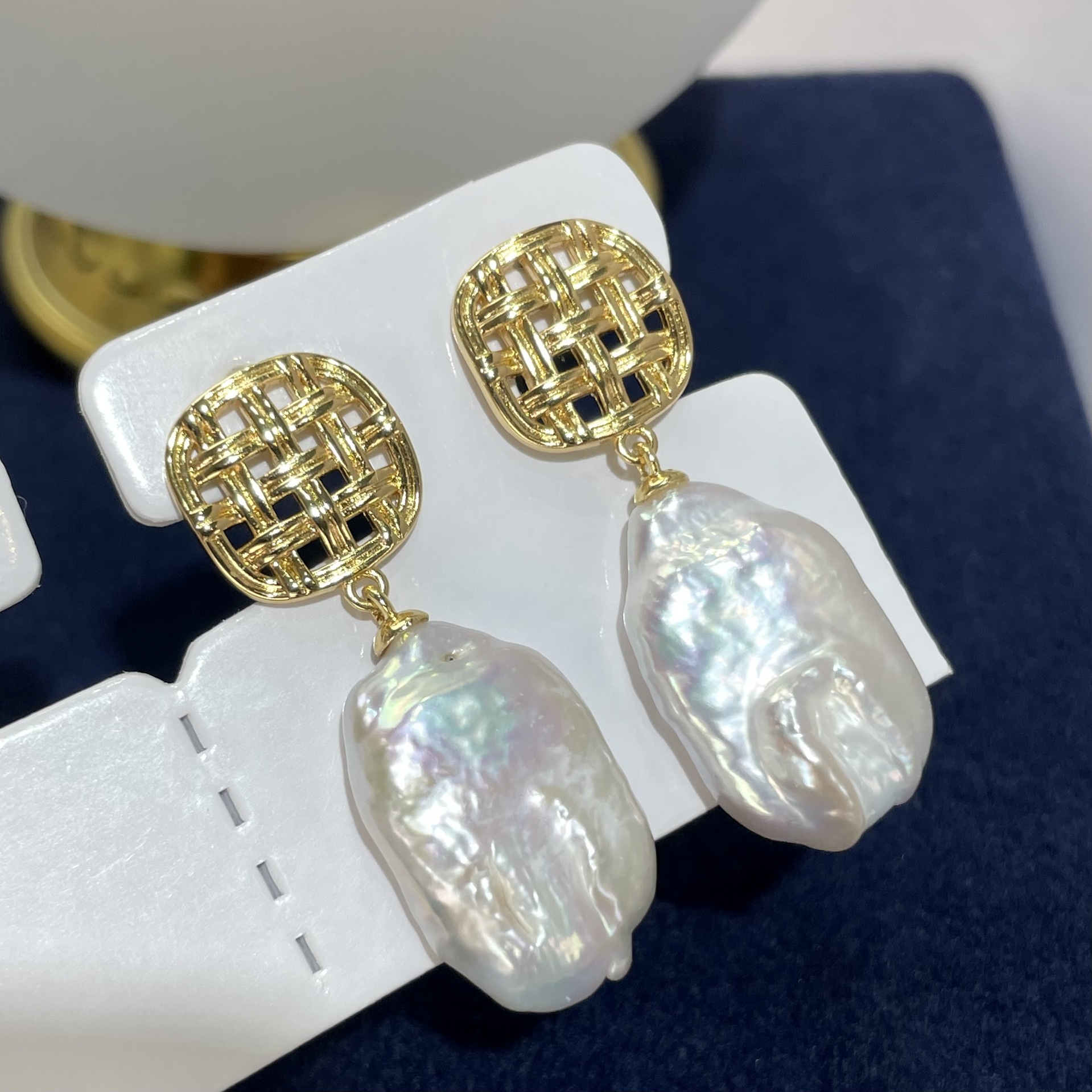 21g Weight 1 Pair Freshwater Pearl Copper Color Block Drop Earrings