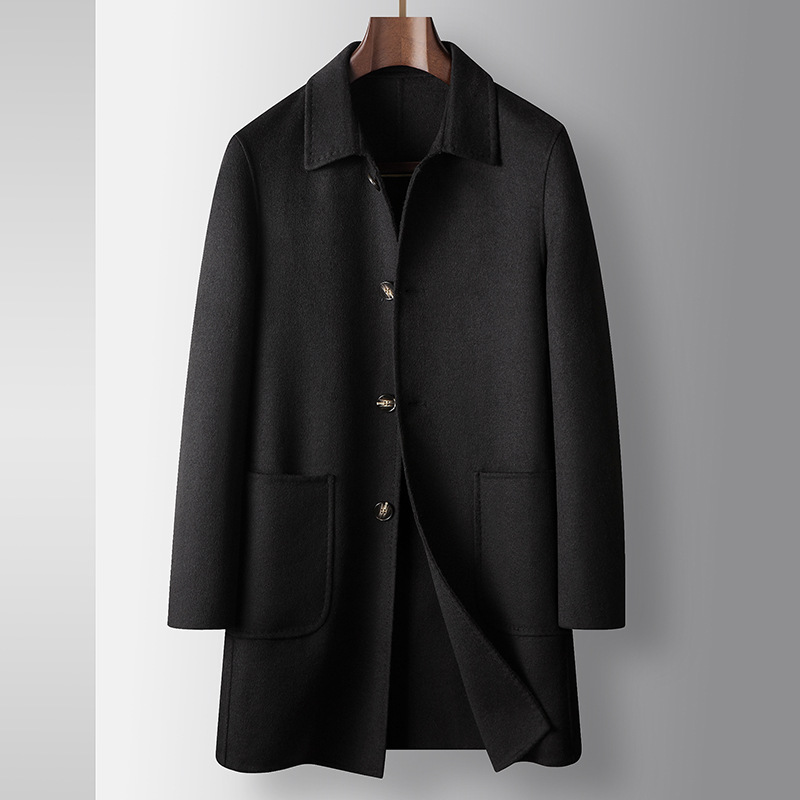 Mens Double Sided Wool Overcoat Mid Length Lightweight Business Casual Autumn Winter Collection Wholesale Available
