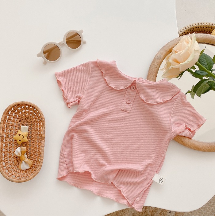 Camiseta para Bebé, Estilo 2025, Camiseta de Color Sólido con Cuello de Muñeca con Volantes, Estilo Coreano, Ropa Infantil