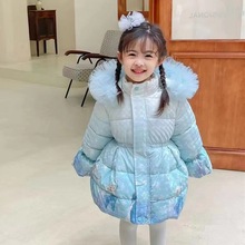 女童冬季外穿衣服小女孩爱沙免洗冰雪奇缘棉袄中长款加绒羽绒棉服