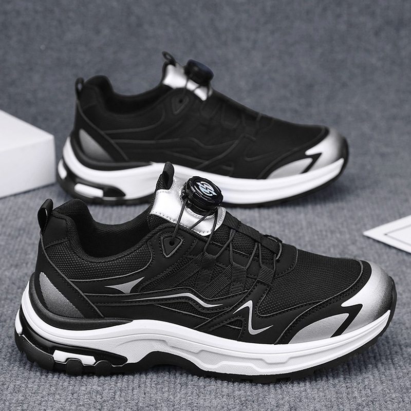 免系带男鞋冬季休闲软底轻便黑色潮鞋男士户外运动旅游徒步登山鞋