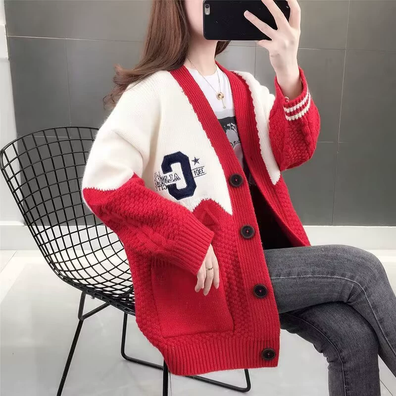 Демисезонный свитер, модный вязаный кардиган, AliExpress, (кросс-бордерная торговля), с вышивкой