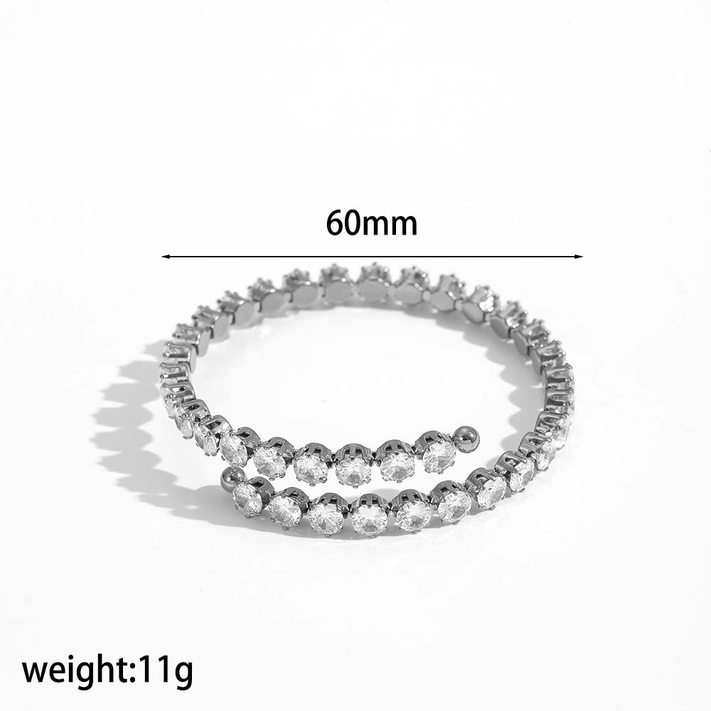 Pulsera de diamante de circón de acero inoxidable de estilo americano europeo y americano, pulsera de acero de titanio de diseño de todo fósforo de lujo ligero femenino, joyería transfronteriza