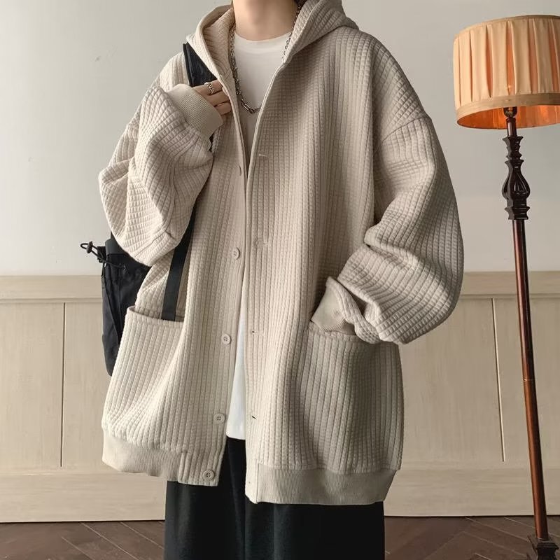 Japanese-Style New Waffle Cardigan Sweatshirt for Men, Spring and Autumn Heavy Solid Color Hooded Loose Trendy Brand Jacket Couple Coat Japanese-Style New Waffle Cardigan Sweatshirt for Men, Spring and Autumn Heavy Solid Color Hooded Loose Trendy Brand Jacket Couple Coat