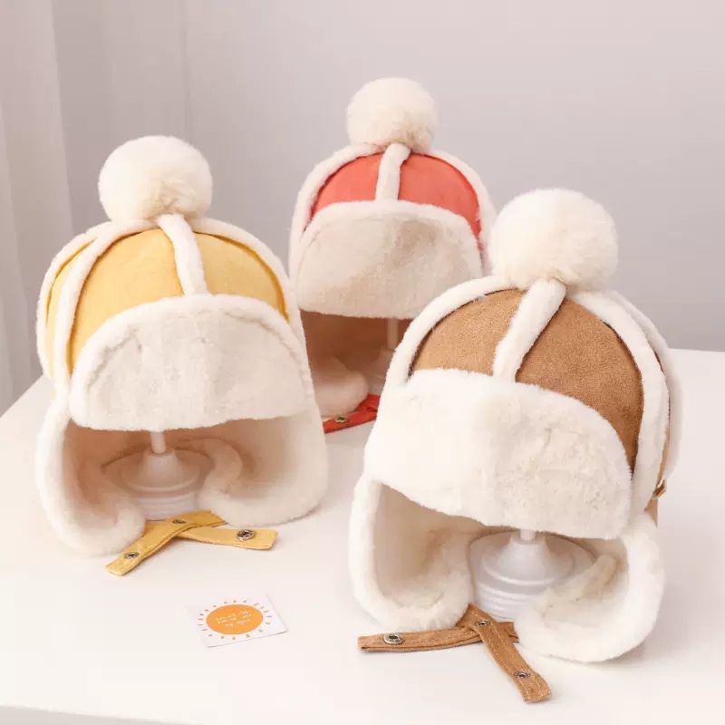 儿童雷锋帽秋冬季加绒加厚1-5岁婴儿保暖护耳男女宝宝防风帽幼儿3