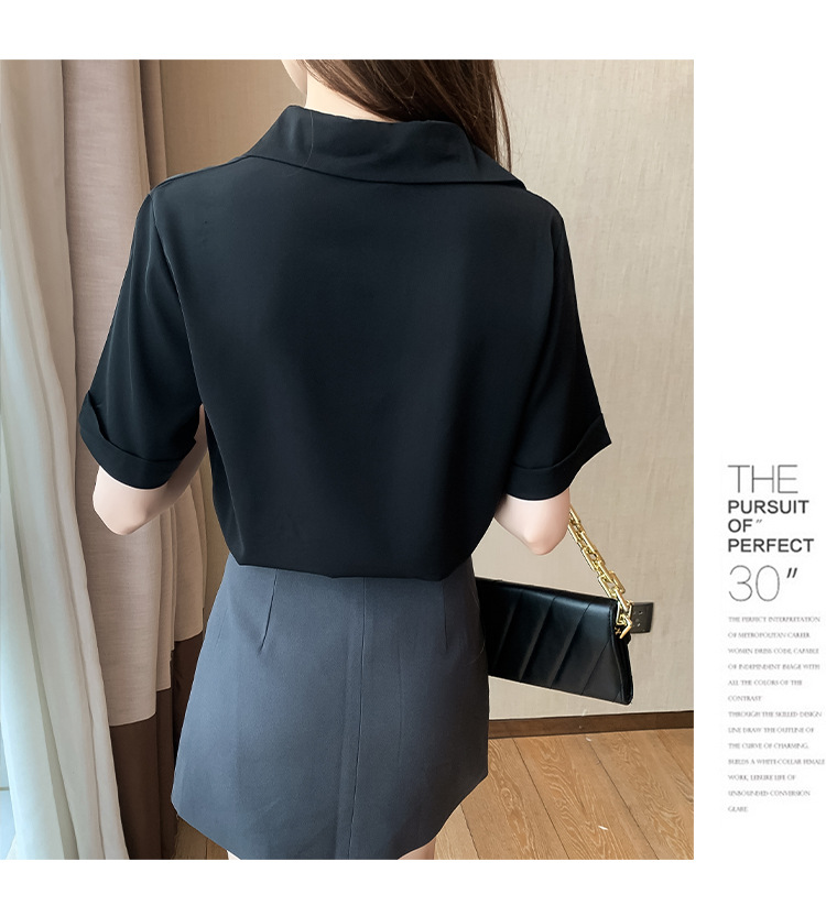 Short-sleeved chiffon shirt for women, 2022 Summer new style, fashionable professional white shirt, design sense, niche and elegant top pic 62