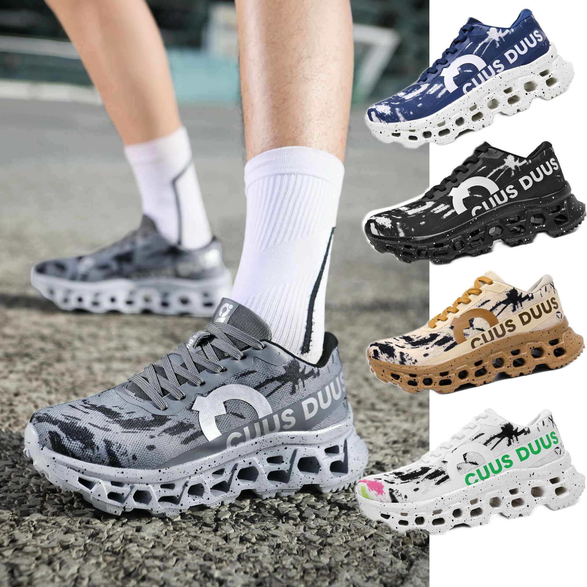 New Cross-Border Camouflage Breathable Outdoor Shock-Absorbing Sports Shoes for Men and Women, Trendy Casual Shoes, Marathon Running Shoes