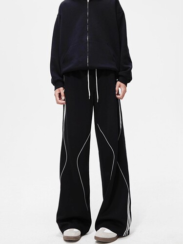 American streetwear striped casual pants, new winter sports loose straight-leg wide-leg relaxed high-end sports pants for women
