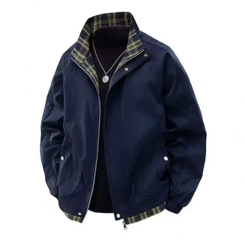 Men's plaid patchwork faux two-piece jacket, new spring style, oversized stand-up collar jacket, cool and casual baseball jacket, trendy.