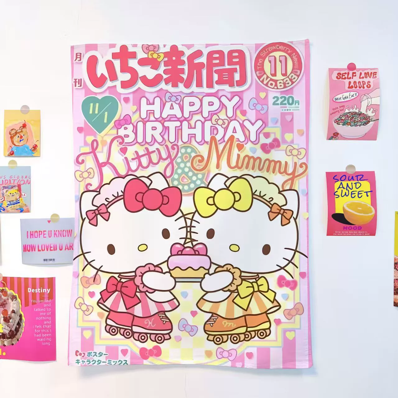 Настенный гобелен (Hello Kitty) — декоративный постер/козырёк для кроватки, размеры 35 см–3 м