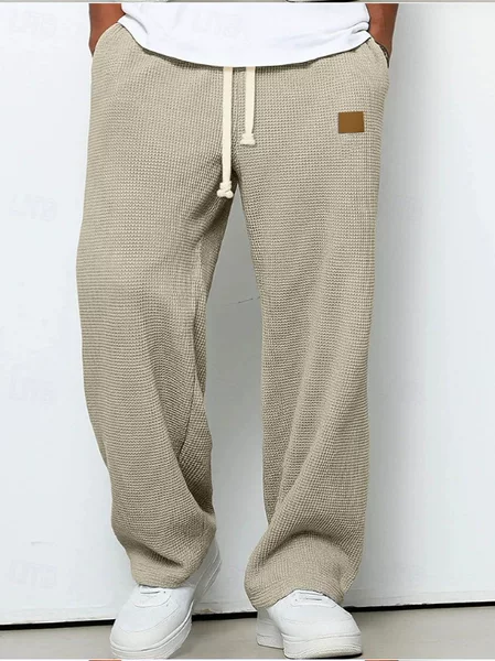 Men's Sports Pants, Straight-Leg, Solid Color, Comfortable, Outdoor, Everyday, Fashionable, Casual, with Drawstring, Elastic Waist