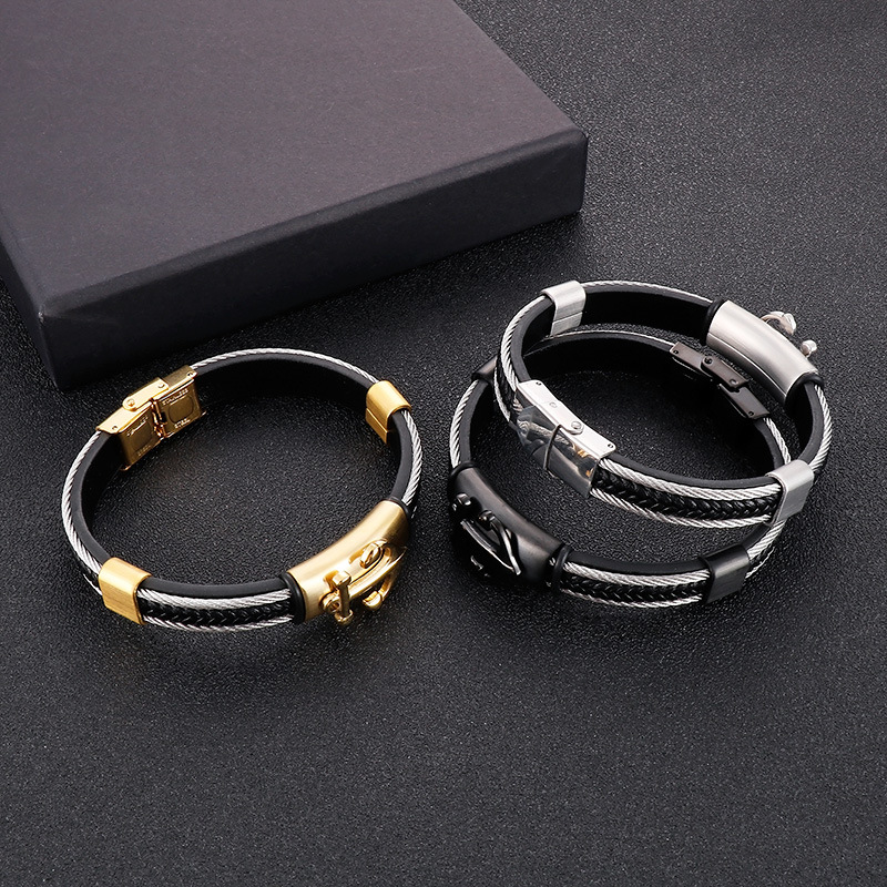Titanium Steel Material Fashion Anchor Titanium Steel Men'S Bangle Men Cord & Leather Bracelets