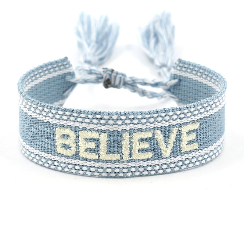 handmade woven bracelet, polyester, embroidered letters with tassels, adjustable (love)