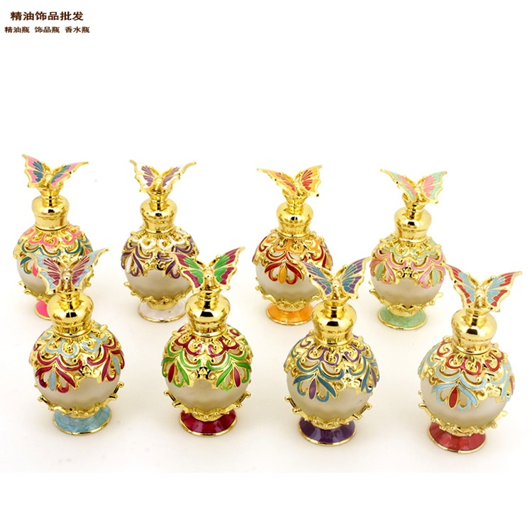 精油饰品网金色蜘蛛花纹球形款蝴蝶盖香水瓶全图2.jpg