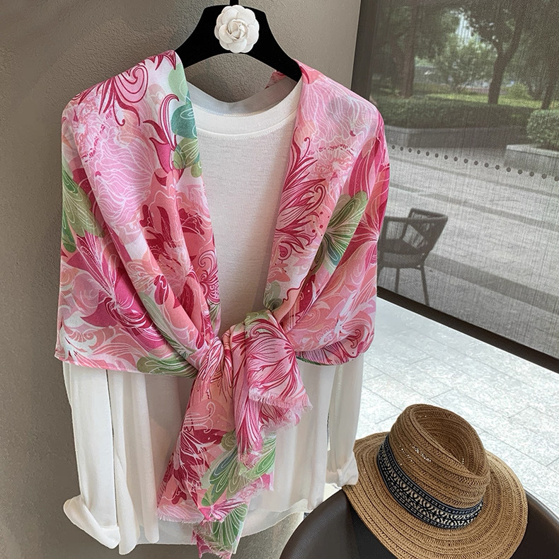 粉之妍玫瑰田园风棉麻围巾女百搭薄款旅游拍照防晒包头披肩沙滩巾