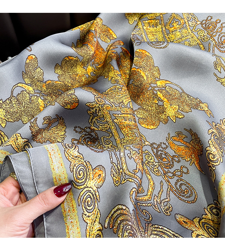 Retro Gilt Printing Classic Simulation Silk Brocade Large Long Scarf Shawl display picture 4