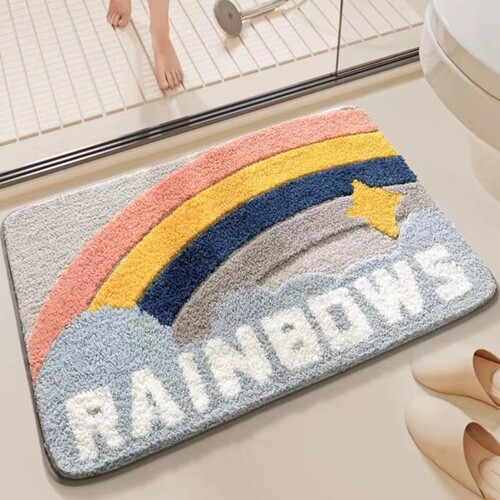 Faux Cashmere Patterned Bathroom Mat with Multiple Designs, Waterproof, Non-Slip, Cartoon Style Entrance Mat, Crystal Felt