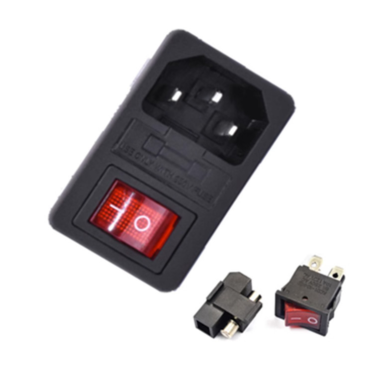 AC-01 02 03卡式品字插座带灯带开关带保险丝座AC座电源座子三孔