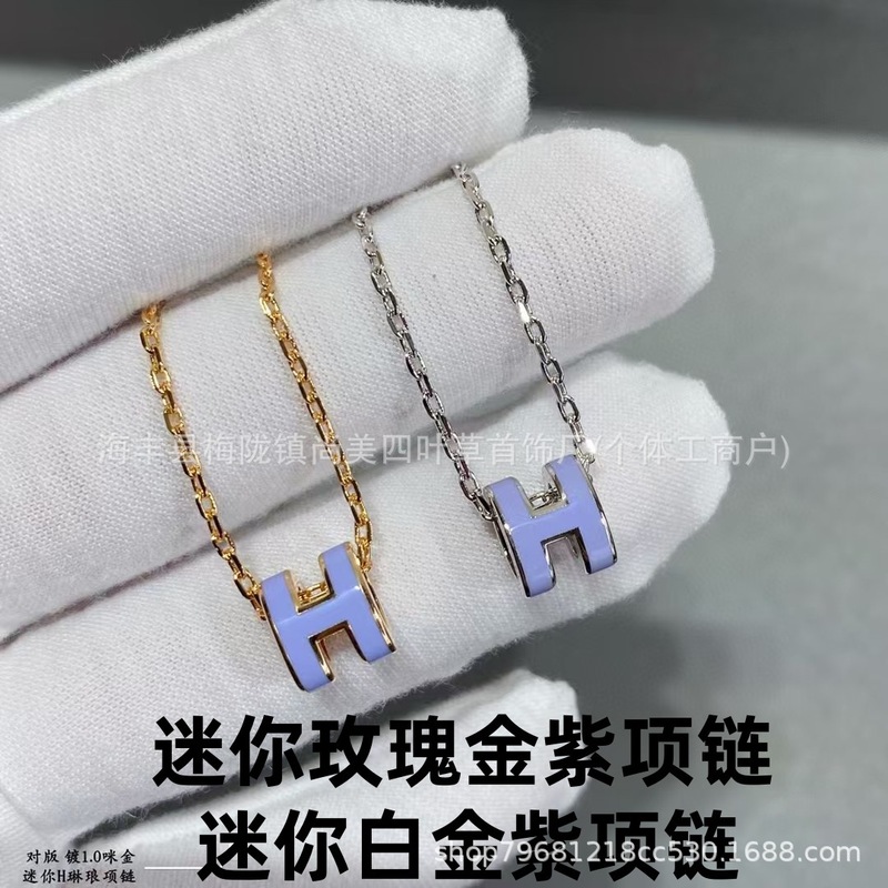 精工版V金H珐琅大号项链女mini锁骨链吊坠高级时尚百搭流行女耳钉|undefined