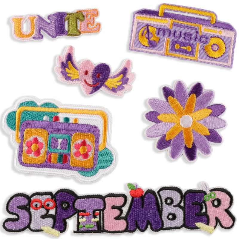 绣花标服装辅料原创音箱英文字母刺绣贴背胶补丁贴patch徽章布贴