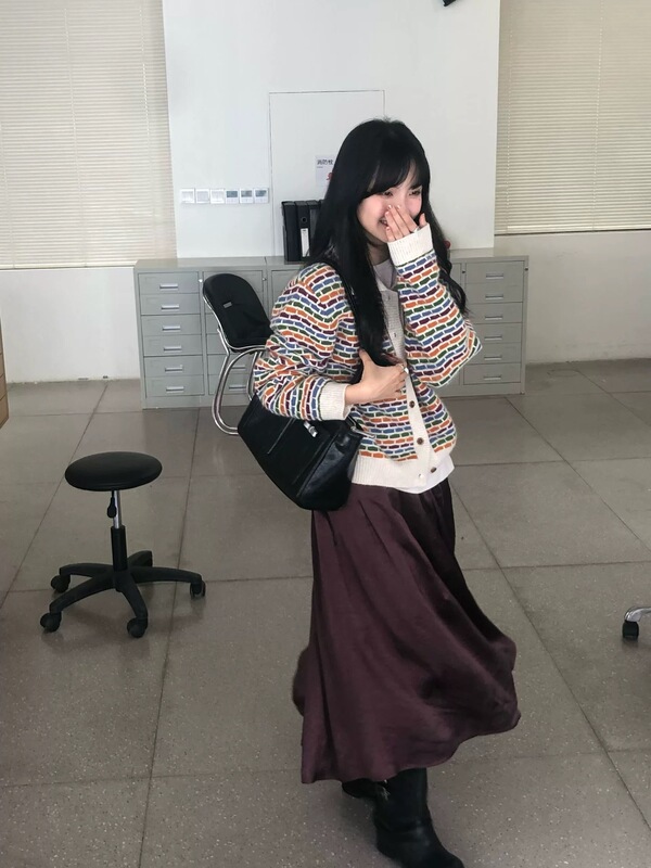 跨境韩国排口针织开衫女秋冬新款彩色polo领宽松毛衣外套简约风|undefined