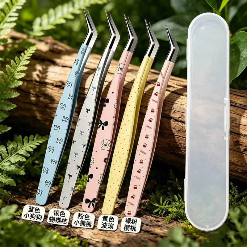 Beginner's High-Precision Eyelash Curler Tweezers Extension Tool Eyelash Artist Gold Feather Clip Stainless Steel Decorative Stickers Cartoon