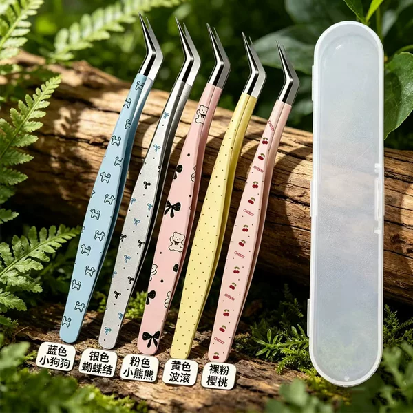 Beginner's High-Precision Eyelash Curler Tweezers Extension Tool Eyelash Artist Gold Feather Clip Stainless Steel Decorative Stickers Cartoon