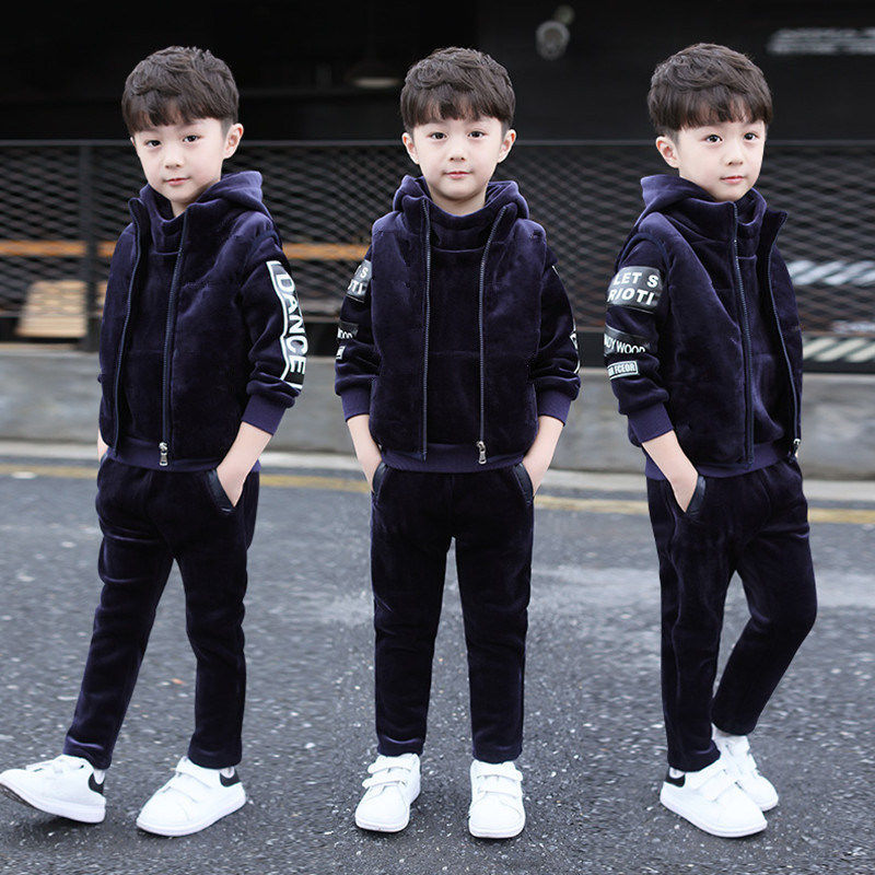 Set caldo per bambini in tre pezzi di peluche e ispessito per bambini, inverno_voghion.com