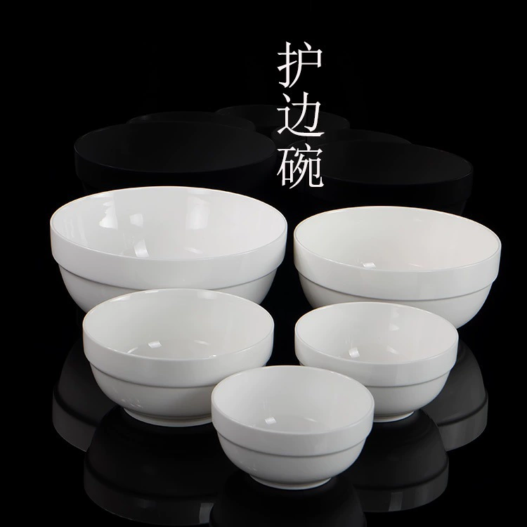 Чисто белая миска для супа с лапшой, большая миска для риса, коммерческая миска для защиты краев, прямые продажи с фабрики, керамический логотип ресторана отеля можно заказать для прямых продаж