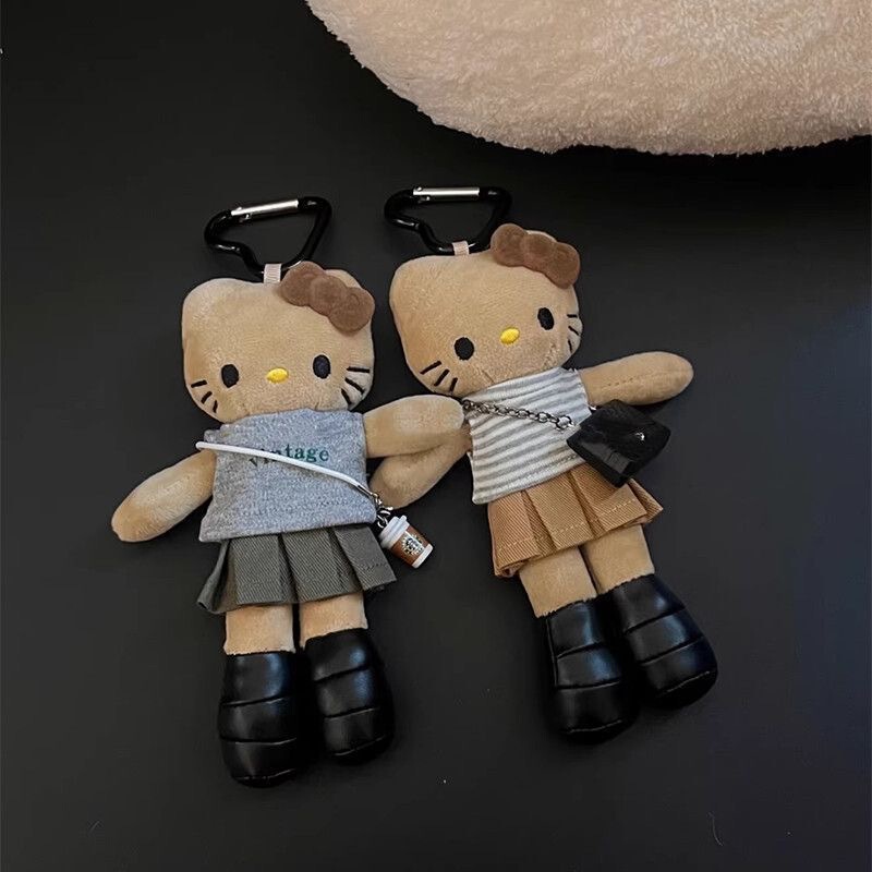 Cute Cross-Dressing Black Leather Long-Legged Kitty Pendant Doll Kt Plush Toy Bag Charm Ins Plush Keychain Gift