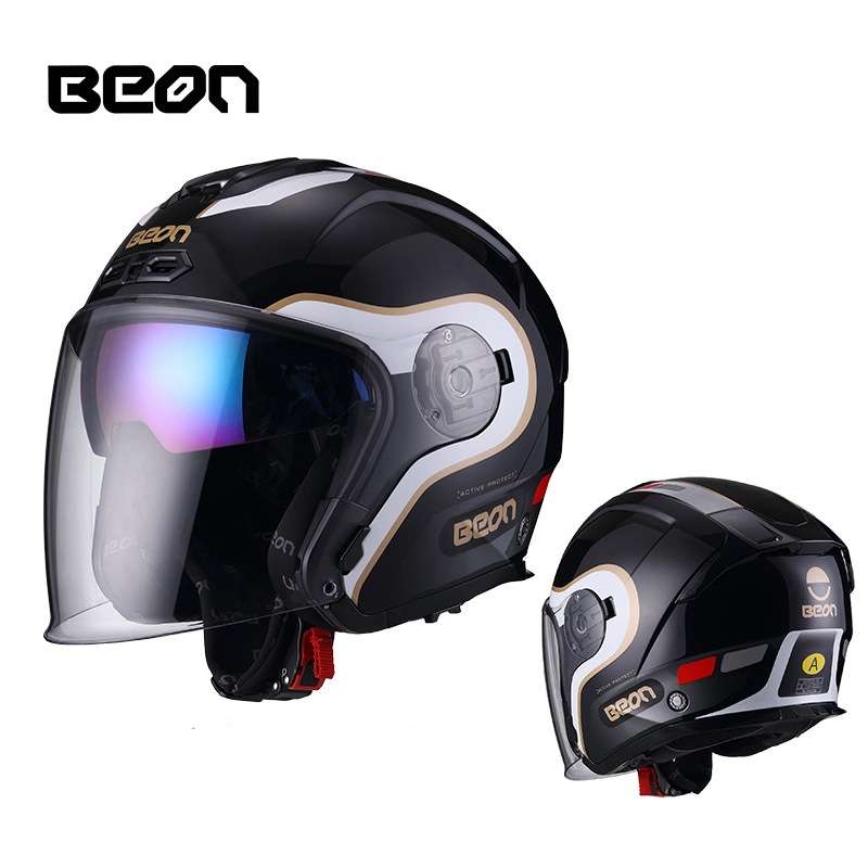 BEON doble lente tres cuartos casco de la motocicleta coche eléctrico medio casco otoño e invierno cálido casco unisex